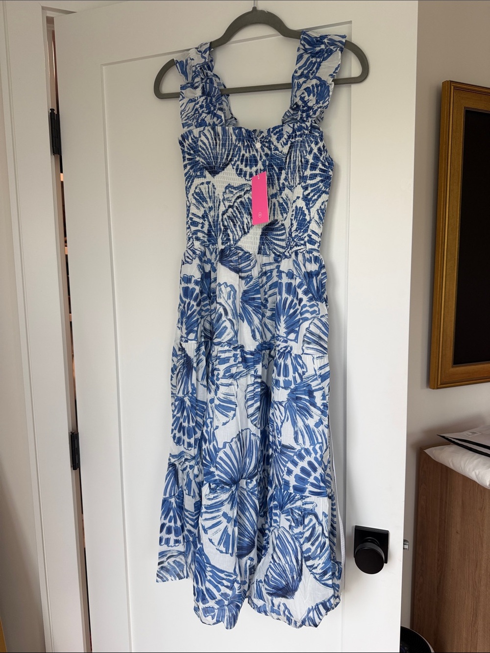 Amanda Uprichard Blue and White Adelene Midi Dress